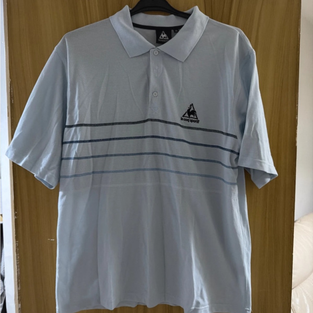 Le Coq Sportif Light Blue Polo With Navy Stripe Detail